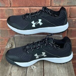 NEW Under Armour Charged Turf Baseball Shoes Black White Men's Size 12 3023000
